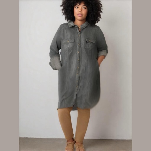 Lane Bryant Dresses & Skirts - Lane Bryant Plus Size Tunic Shirt Denim Dress Rolltab Sleeves Pockets